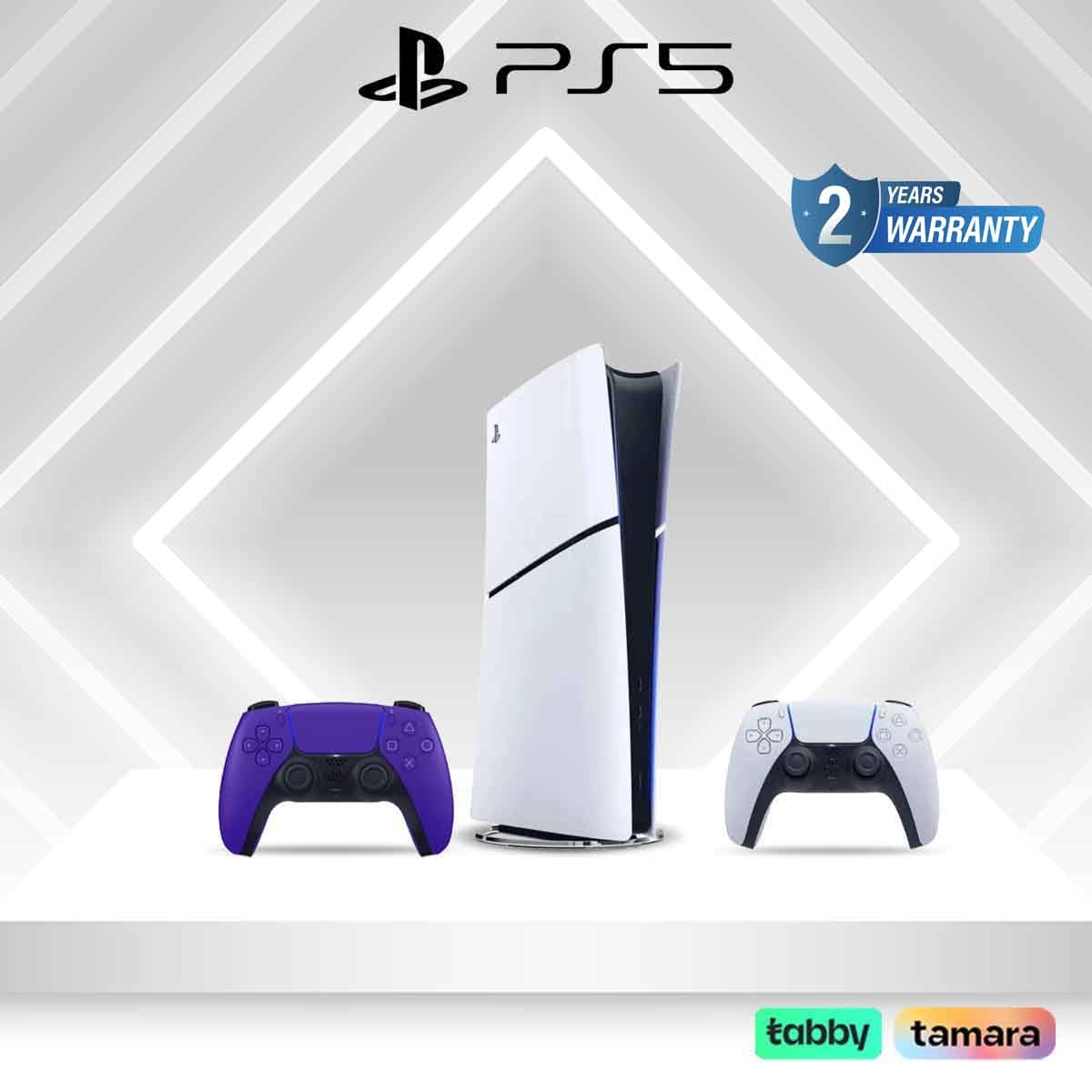 سوني بلايستيشن 5 نسخة السعودية الإصدار الرقمي سعة 1 تيرابايت مع حزمة وحدة تحكم لاسلكية دوال سينس بنفسجي
