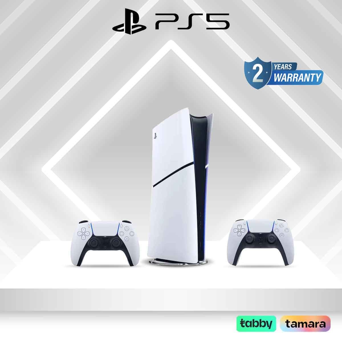 سوني بلايستيشن 5 نسخة السعودية الإصدار الرقمي سعة 1 تيرابايت مع حزمة وحدة تحكم لاسلكية دوال سينس أبيض