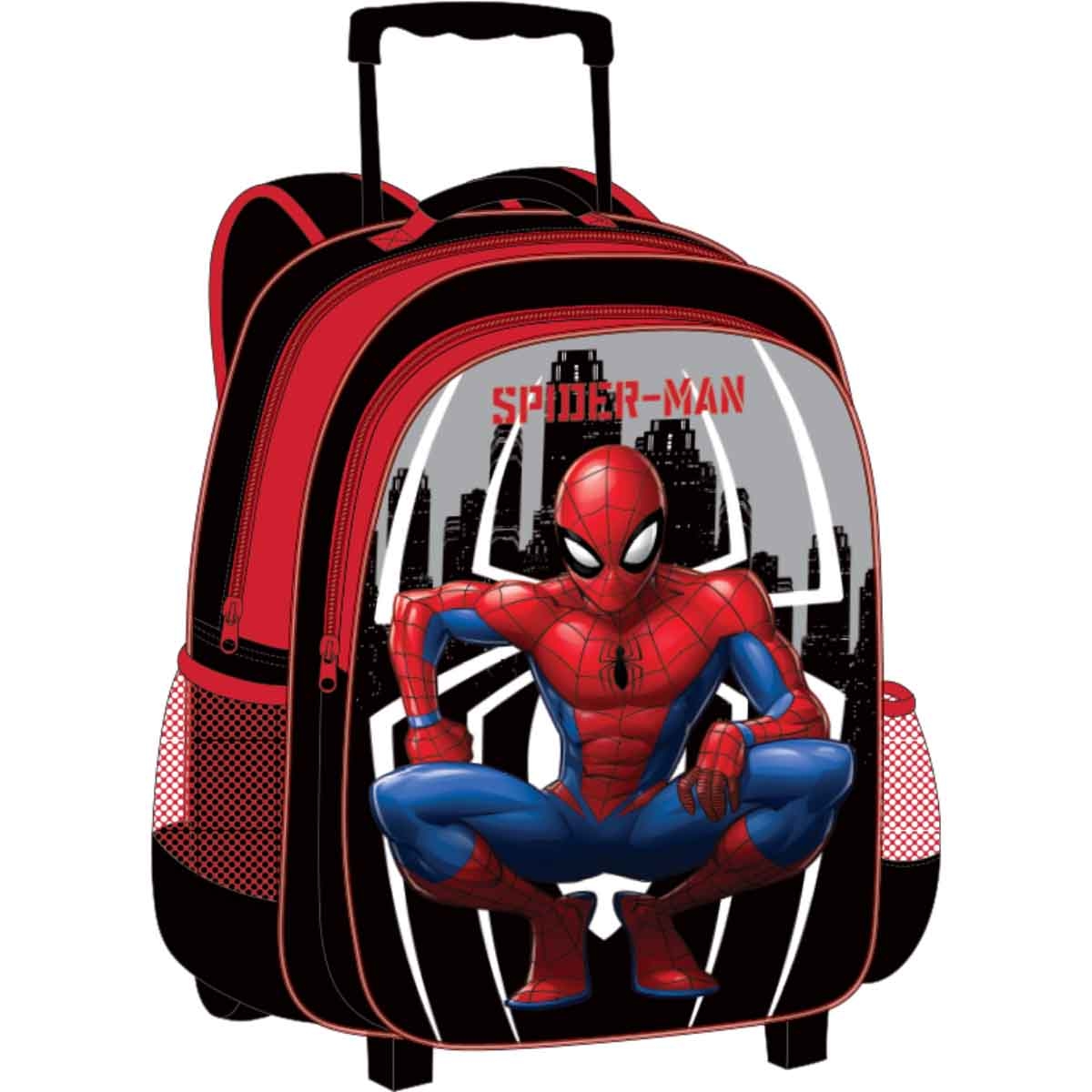 سبايدر مان مجموعة حقيبة ترولي بعجلات 5 في 1 مقاس 16 انش مع صندوق غداء وزجاجة ومقلمة وحقيبة غداء