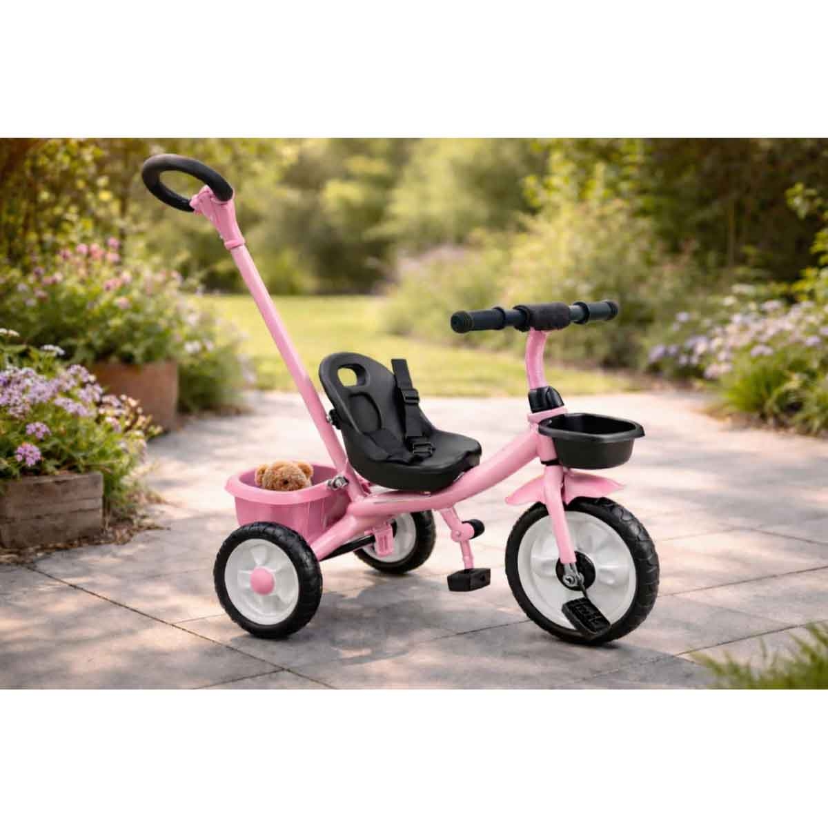 ستارمارز دراجة ثلاثية العجلات للأطفال باللون الوردي للركوب اليدوي مع مقبض دفع للأطفال للجنسين، 3-4 سنوات