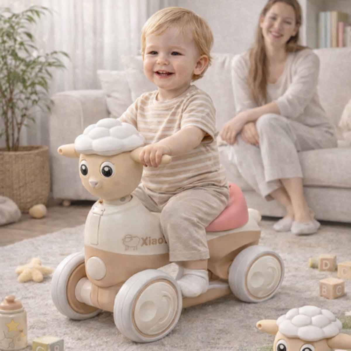 ستارمارز سيارة ركوب يدوية بتصميم خروف موسيقي باللون الوردي للأطفال للجنسين، 3-4 سنوات