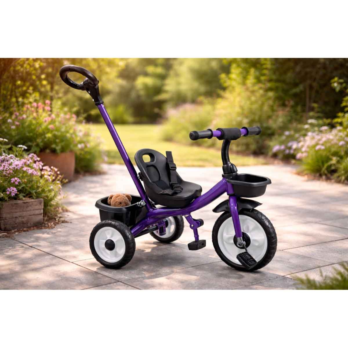 ستارمارز دراجة ثلاثية العجلات للأطفال باللون البنفسجي للركوب اليدوي مع مقبض دفع للأطفال للجنسين، 3-4 سنوات
