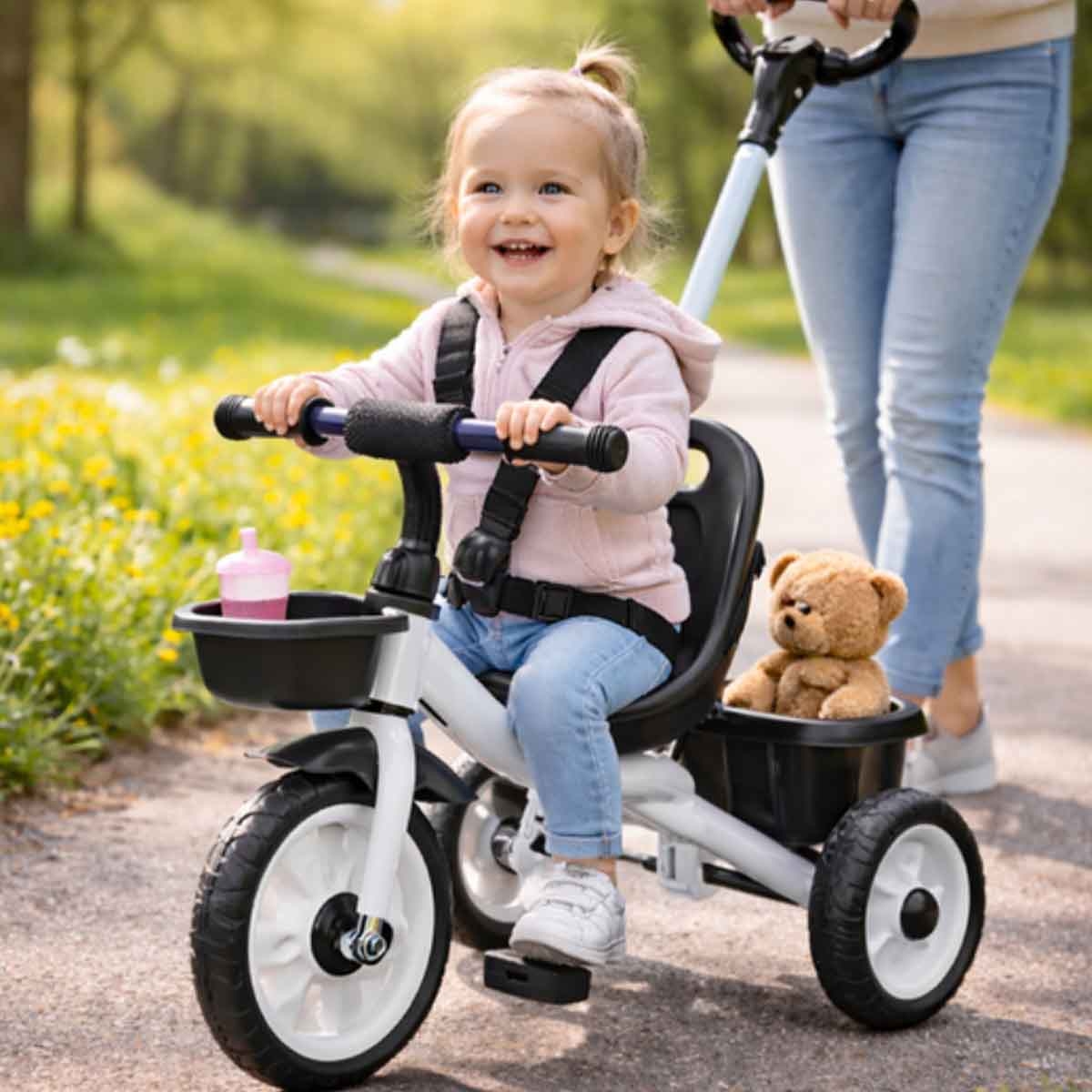 ستارمارز دراجة ثلاثية العجلات للأطفال باللون للركوب اليدوي مع مقبض دفع للأطفال للجنسين، 3-4 سنوات