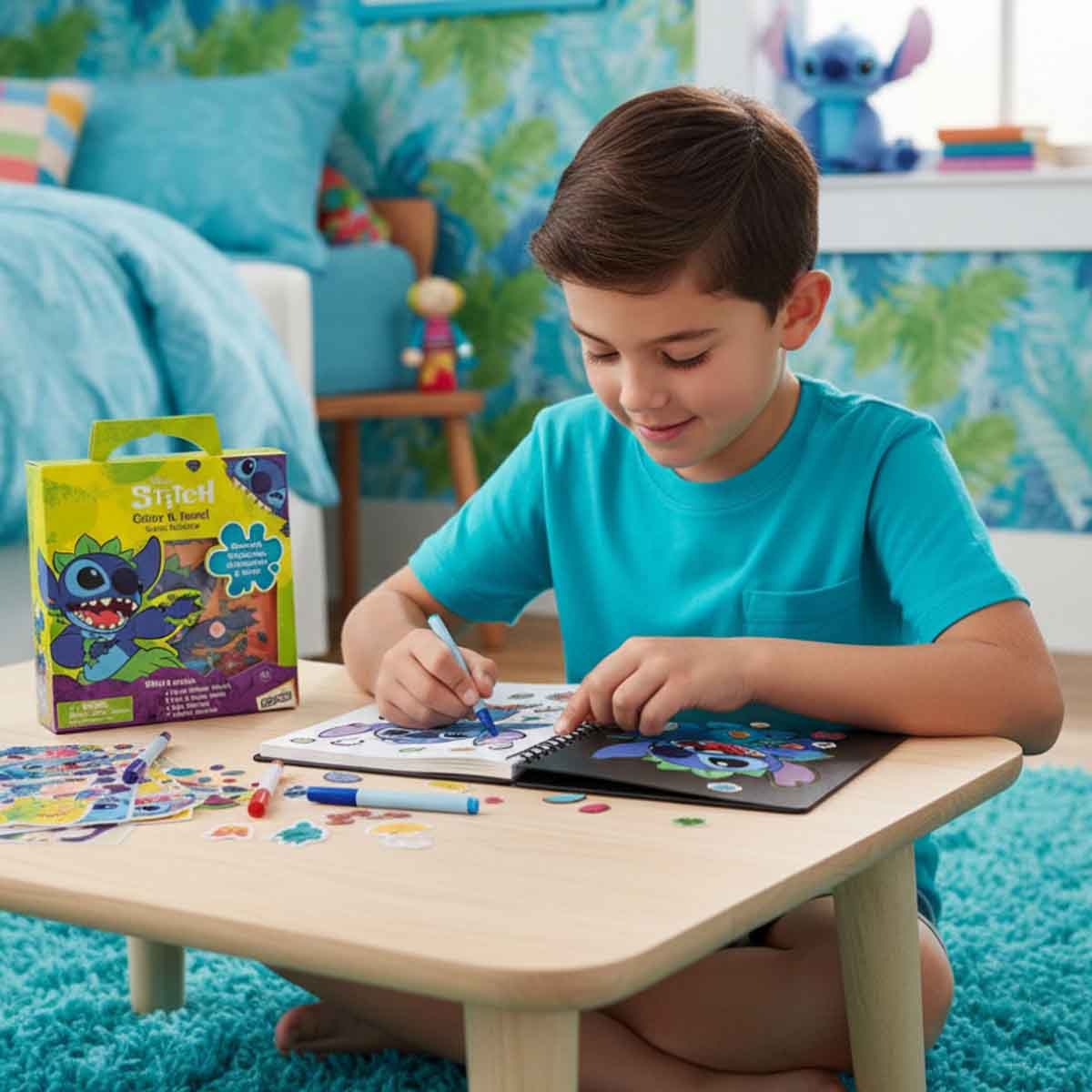 ديزني ستيتش ملصقات مخملية للتلوين والتزيين بالجواهر للأطفال بعمر 3-4 سنوات