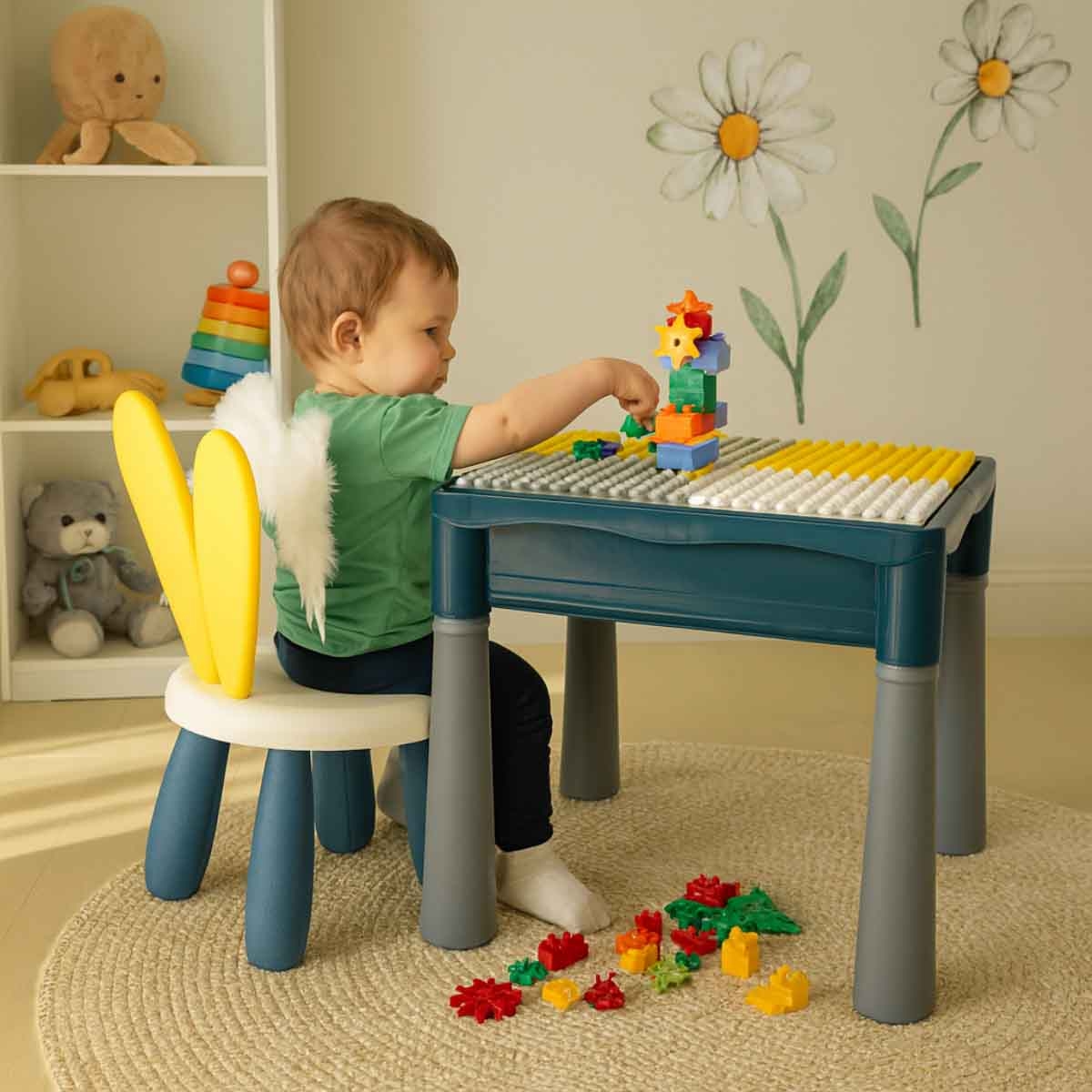 سندس طاولة دراسة مكعبات بناء مع كرسي