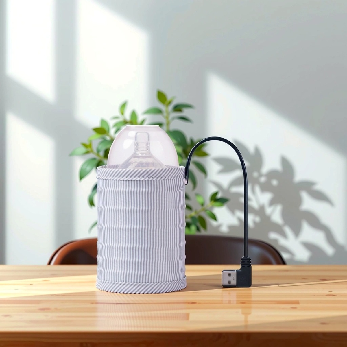 صنفينو زجاجة تدفئة حليب USB للسفر باللون الرمادي للأطفال من عمر 0 إلى 2 سنة