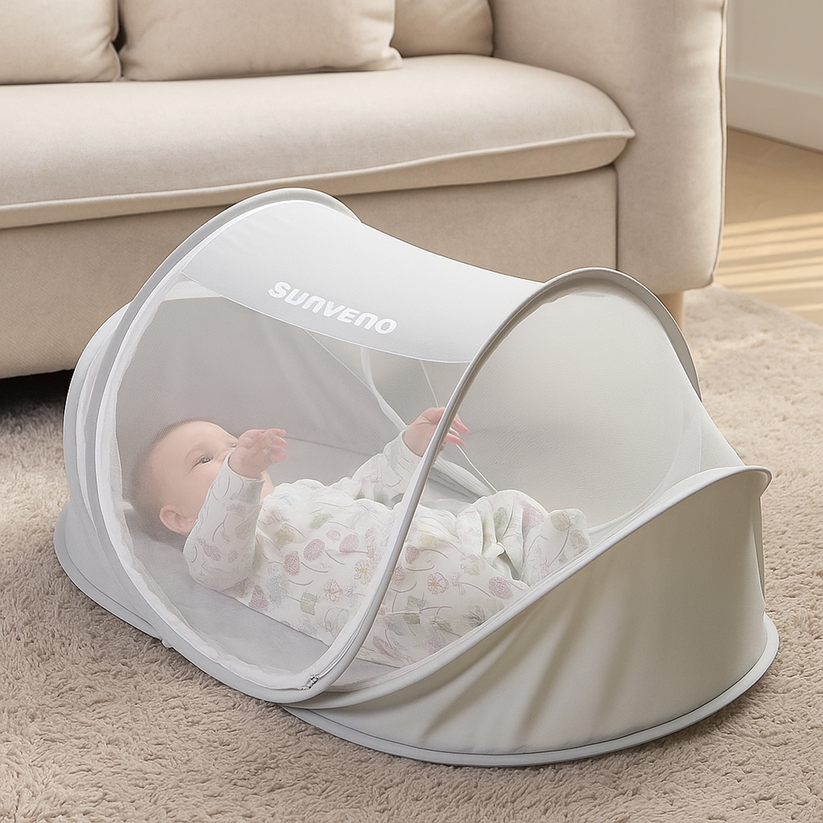 صنفينو سرير محمول للأطفال مع ناموسية للرضع، 0-2 سنة