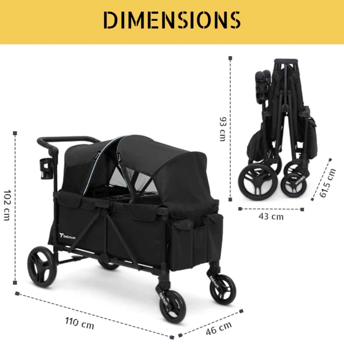 تيكنوم عربة أطفال 2 كيدز فيلو واغن مع صينية وجبات للأطفال، 0-2 سنة