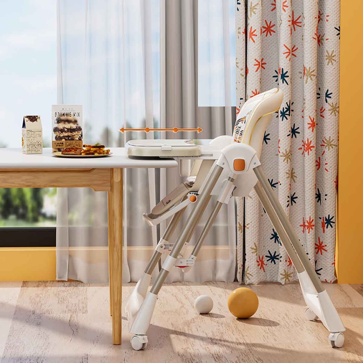 تيكنوم أرجوحة 5-في-1 باللون العاجي مع كرسي طعام وعجلات قابلة للقفل
