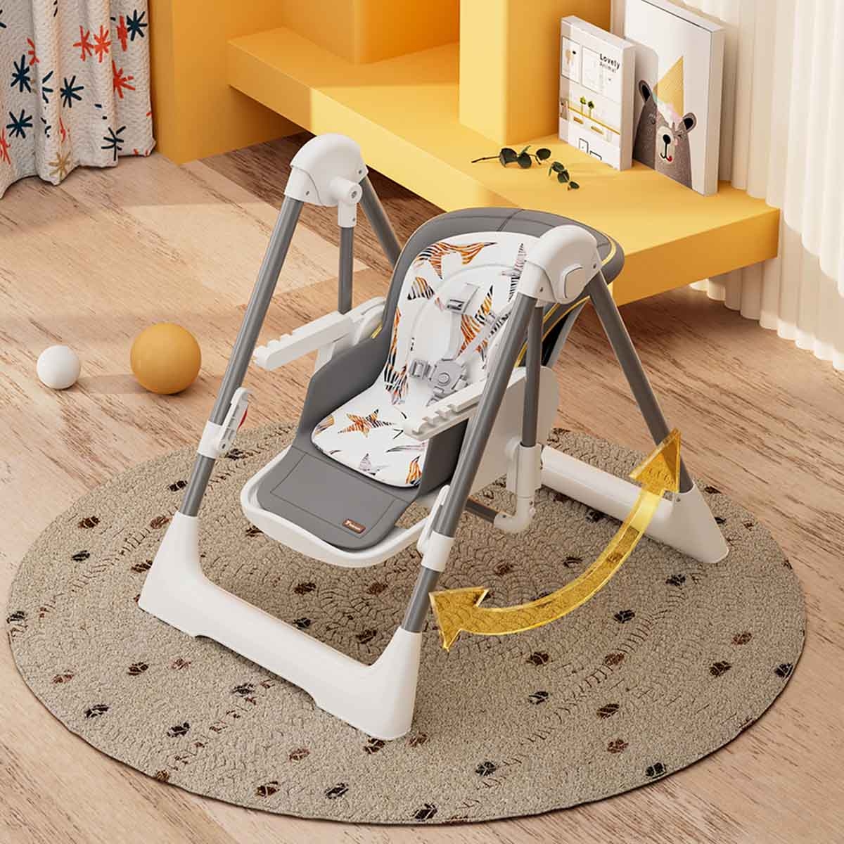 تيكنوم أرجوحة 5-في-1 باللون العاجي مع كرسي طعام وعجلات قابلة للقفل