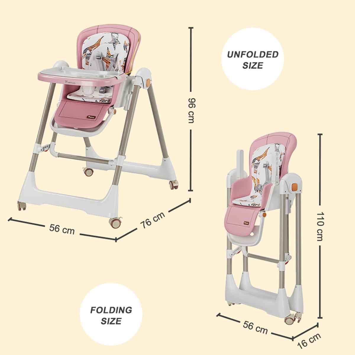 تيكنوم أرجوحة 5-في-1 باللون الوردي مع كرسي طعام وعجلات قابلة للقفل