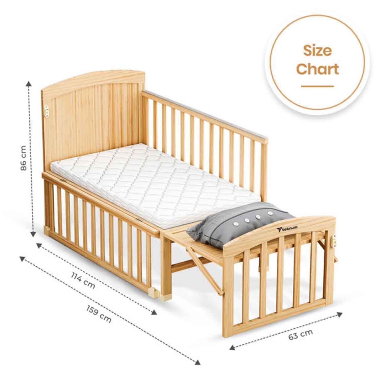 تيكنوم سرير أطفال وسرير جانبي 7 في 1 مع مرتبة وناموسية وعجلات قابلة للفك للأطفال 0-2 سنوات