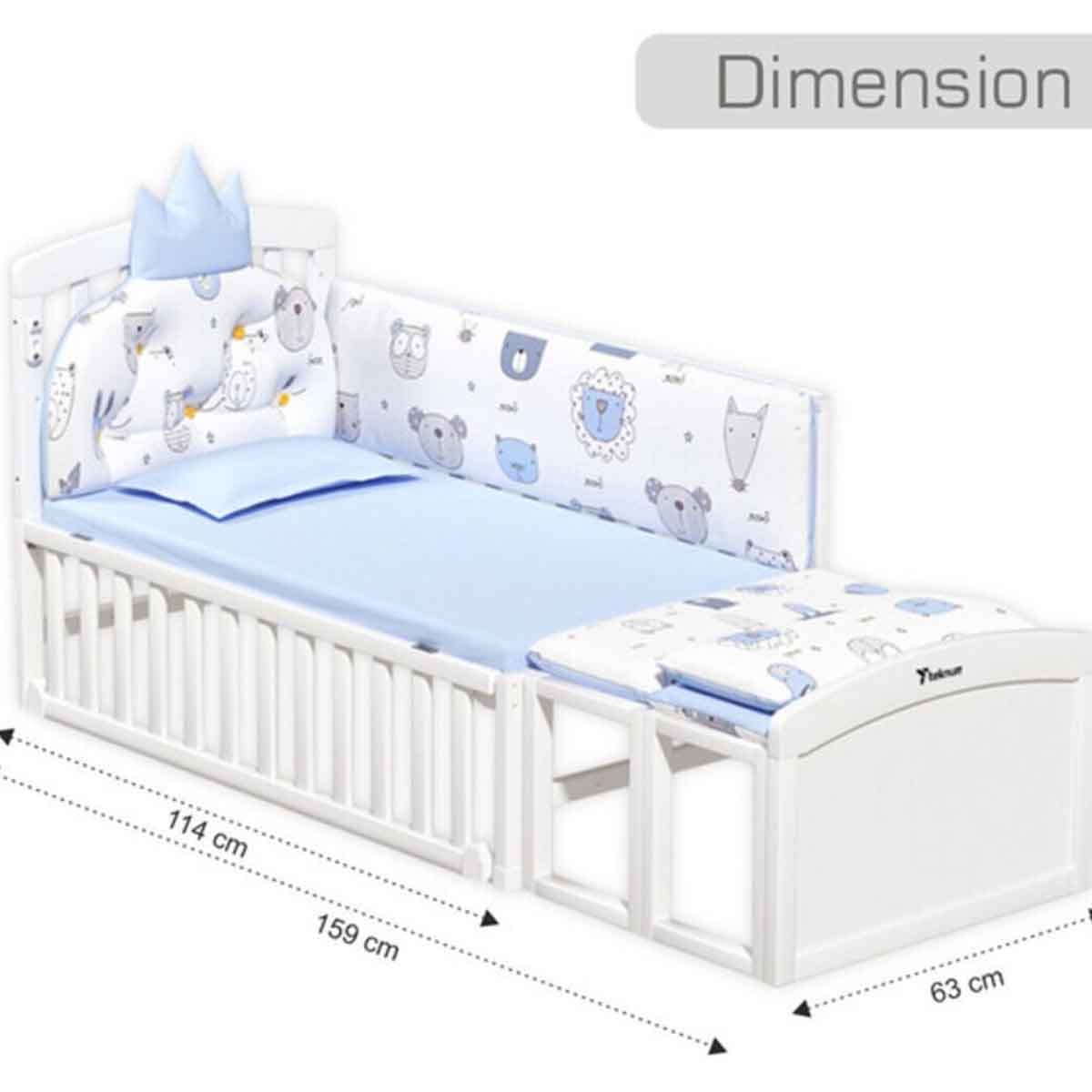 تيكنوم سرير أطفال وسرير جانبي أبيض 7 في 1 مع مرتبة وناموسية وعجلات قابلة للفك للأطفال 0-2 سنوات