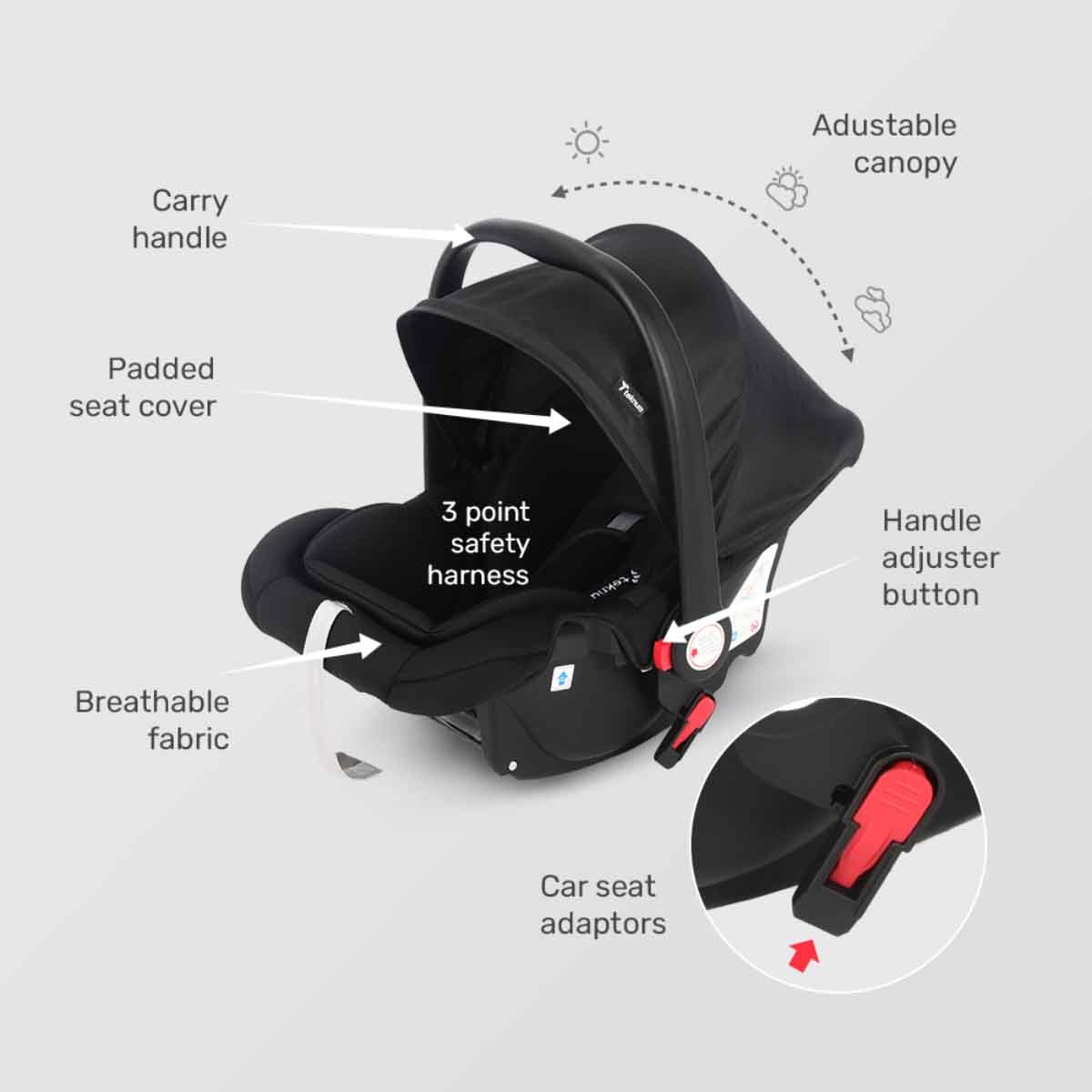 تيكنوم عربة كابين بلس للسفر سوداء للأطفال، 0-2 سنة