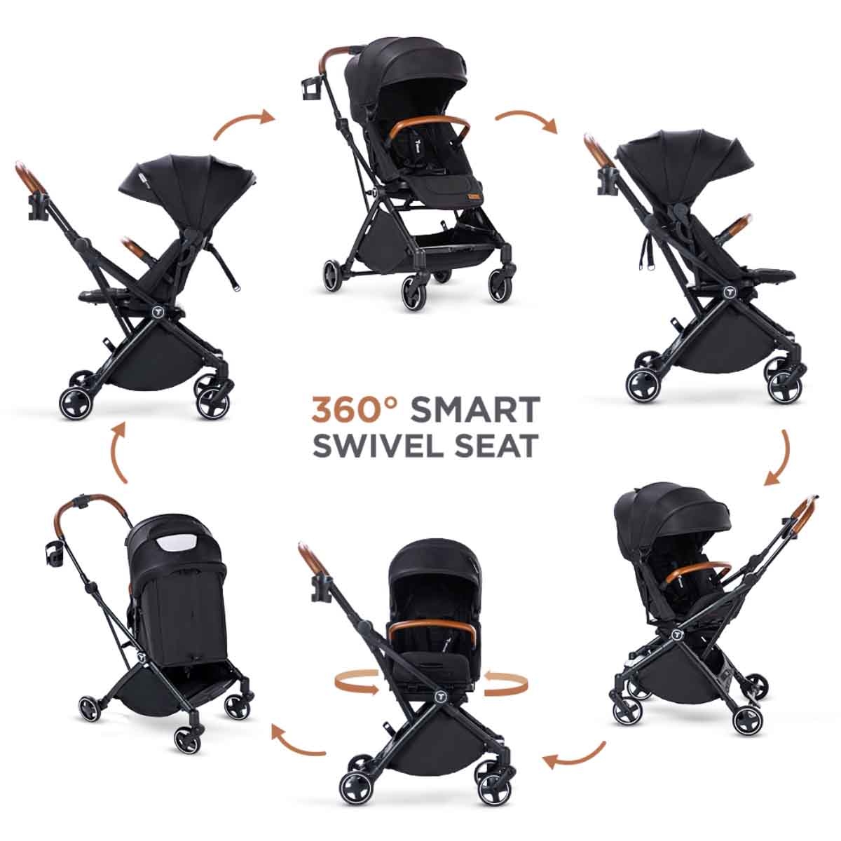 تيكنوم عربة كومباكتو أوتو فولد 360 قابلة للانعكاس سوداء للأطفال، 0-2 سنة