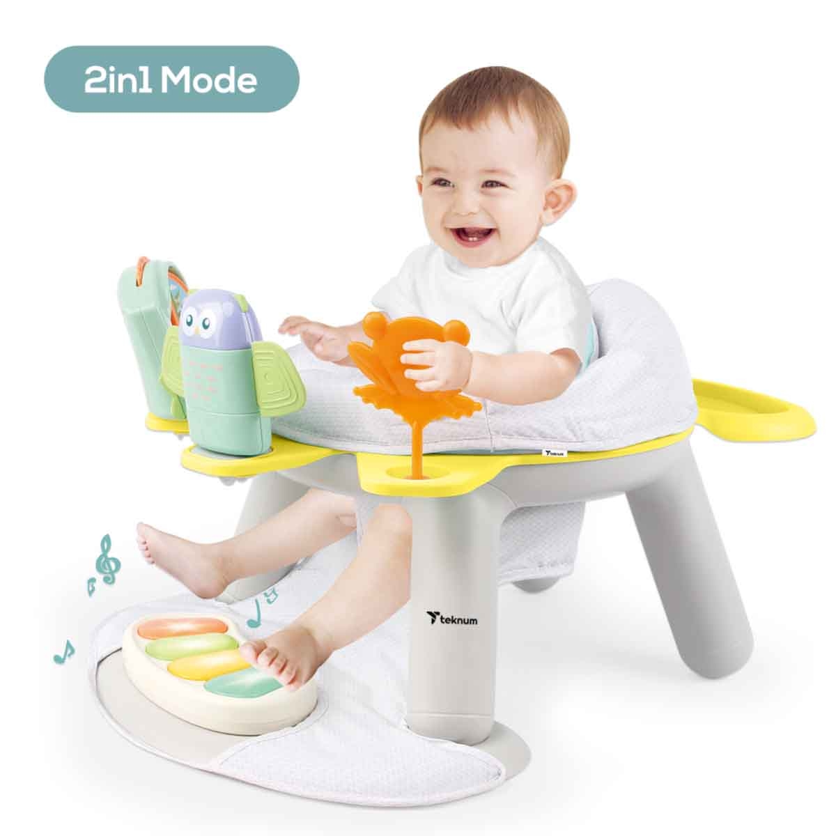 تيكنوم كرسي طعام 2 في 1 بتصميم فراشة مع مقعد لعب وبيانو دواسات للأطفال، 0-2 سنة
