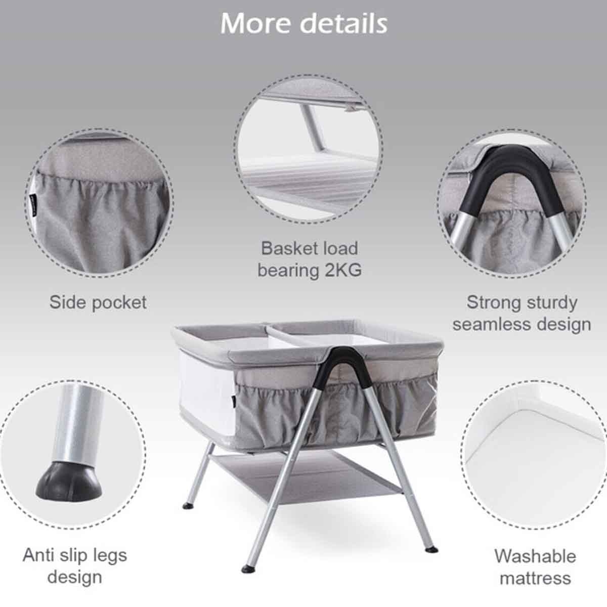 تيكنوم سرير جانبي توأم فيلو 2 باللون الرمادي للأطفال 0-2 سنوات