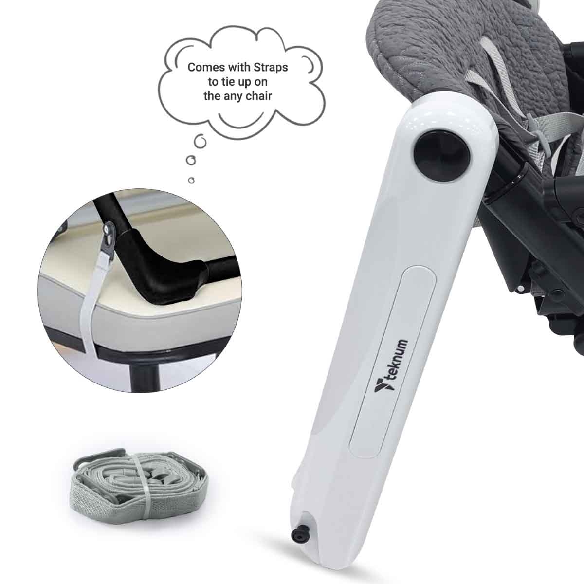 تيكنوم كرسي طعام للأطفال 3 في 1 قابل للطي رمادي، 0-2 سنة