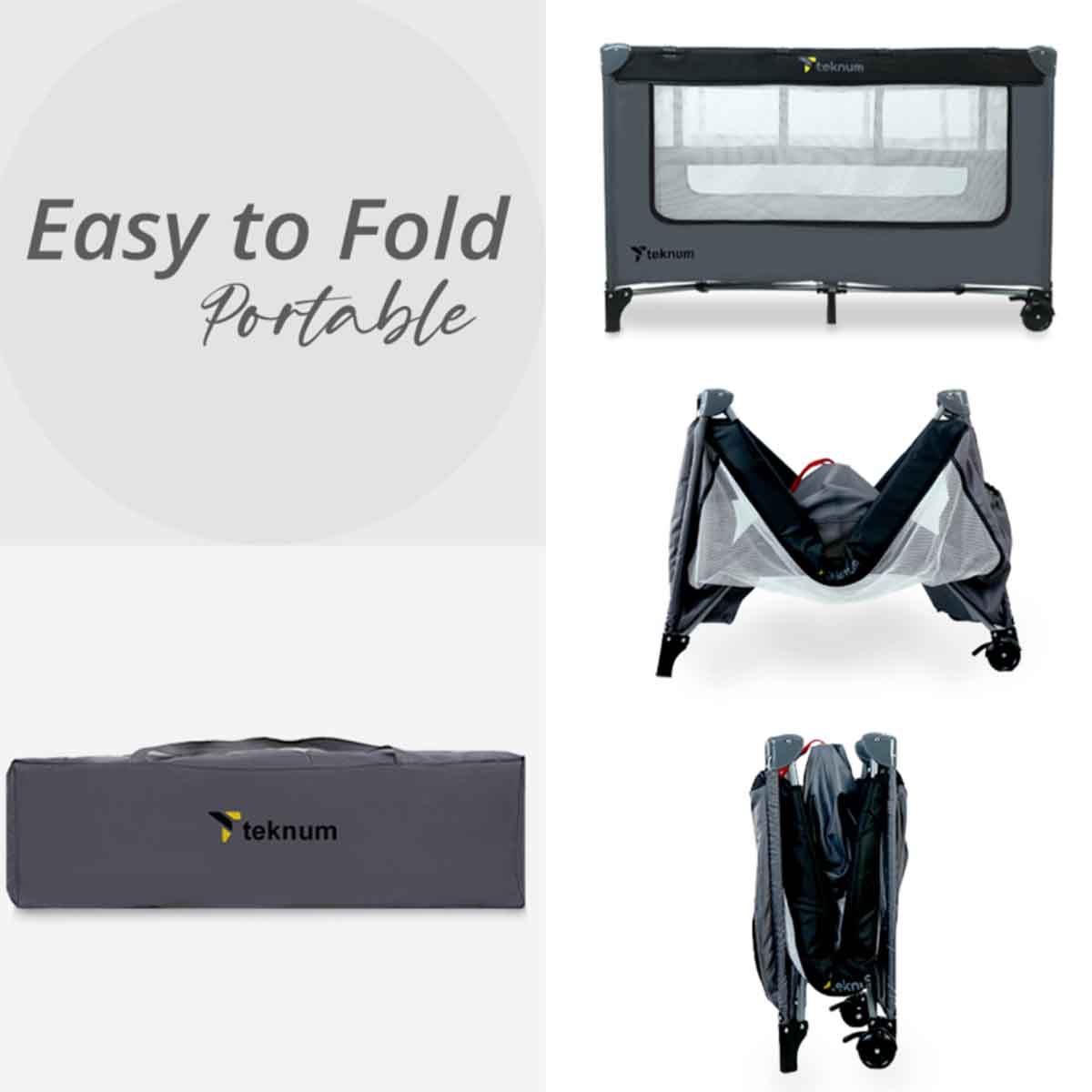 تيكنوم سرير وملعب أطفال بتصميم رائد فضاء رمادي للأطفال، 0-2 سنة