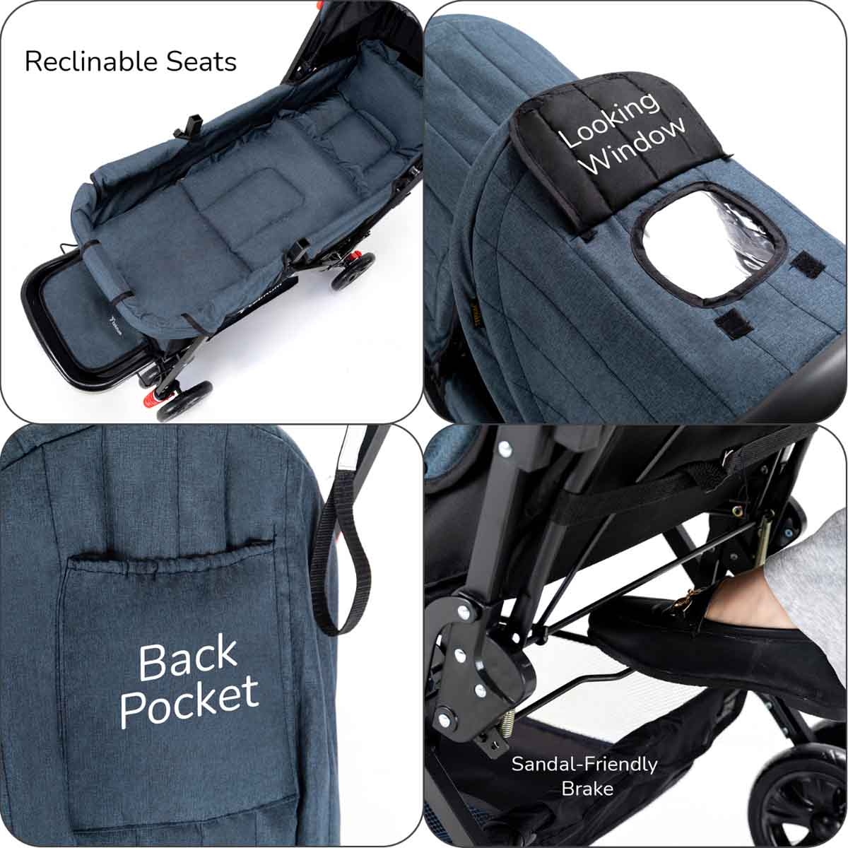 تيكنوم عربة أطفال مزدوجة رمادية مع خطافات للأطفال، 0-2 سنة