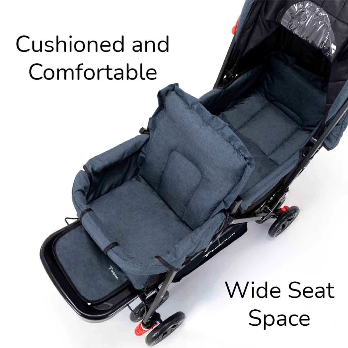 تيكنوم عربة أطفال مزدوجة رمادية مع خطافات للأطفال، 0-2 سنة