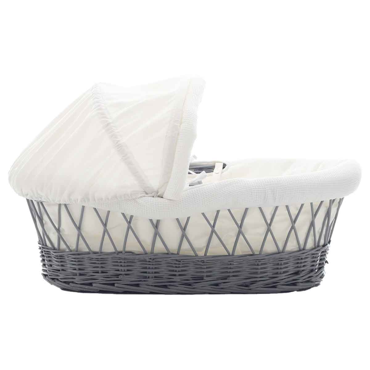 تيكنوم مهد موسى من الخوص مع طقم مفروشات وفل أبيض خشب رمادي، 0-2 سنوات