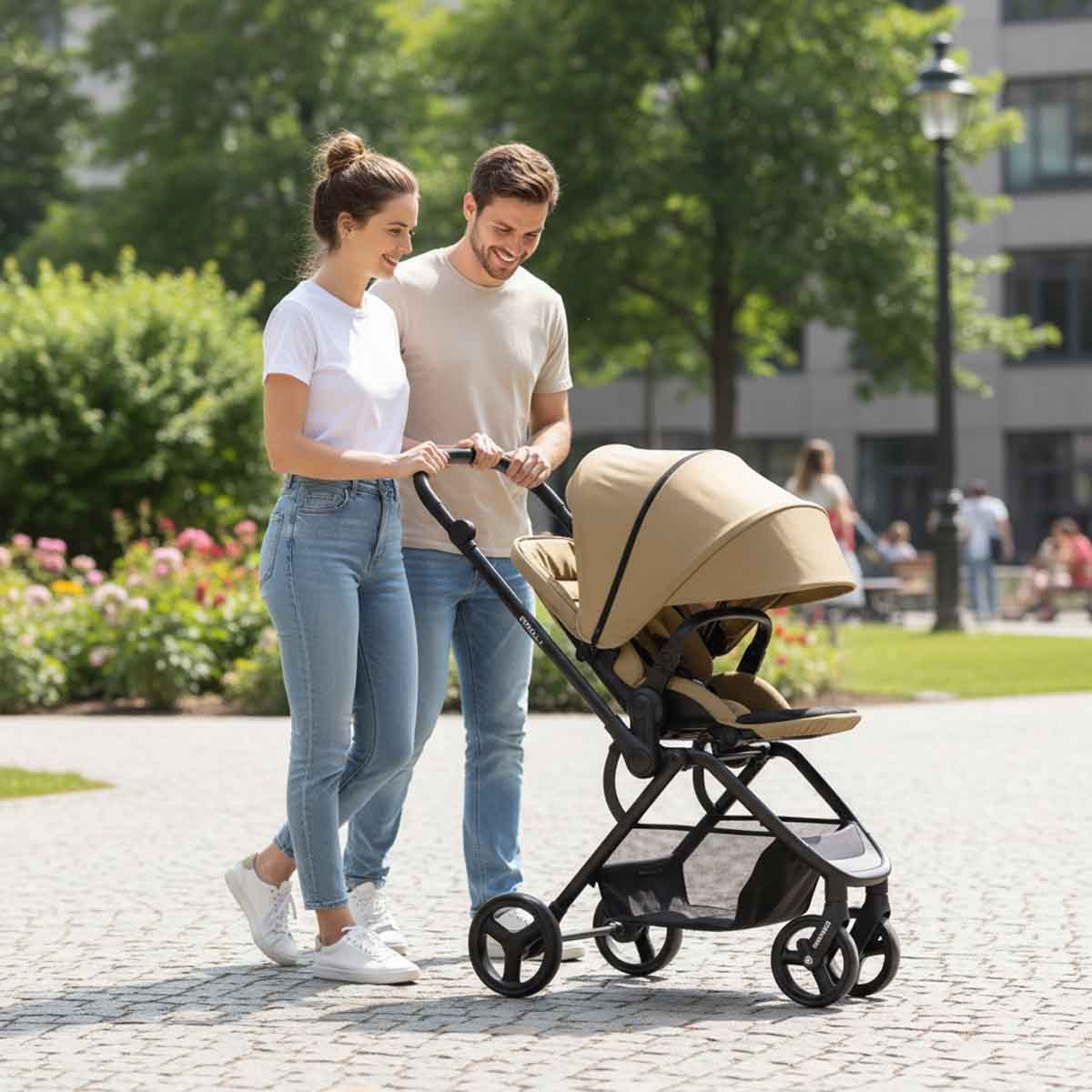 تيكنوم عربة سفر سترول 1 كاكي قابلة للانعكاس للأطفال، 0-2 سنة