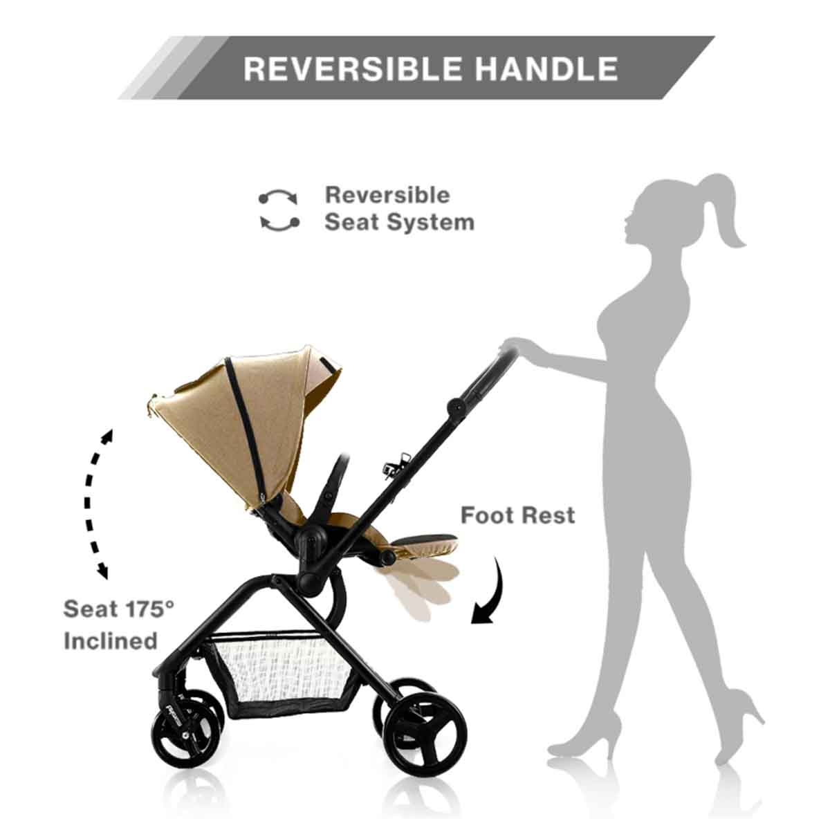 تيكنوم عربة سفر سترول 1 كاكي قابلة للانعكاس للأطفال، 0-2 سنة