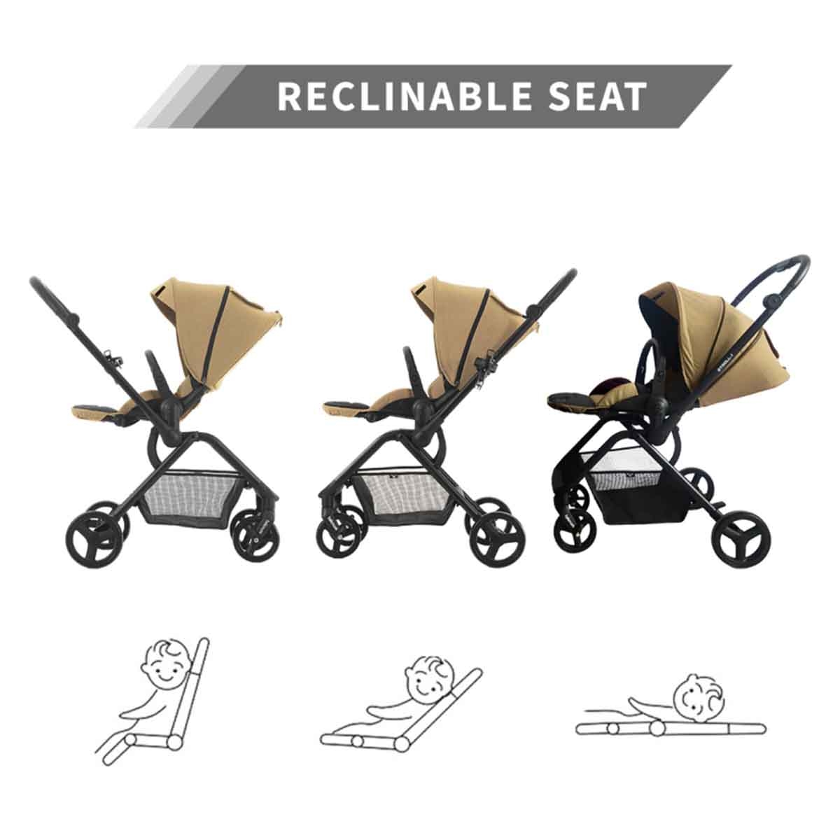 تيكنوم عربة سفر سترول 1 كاكي قابلة للانعكاس للأطفال، 0-2 سنة