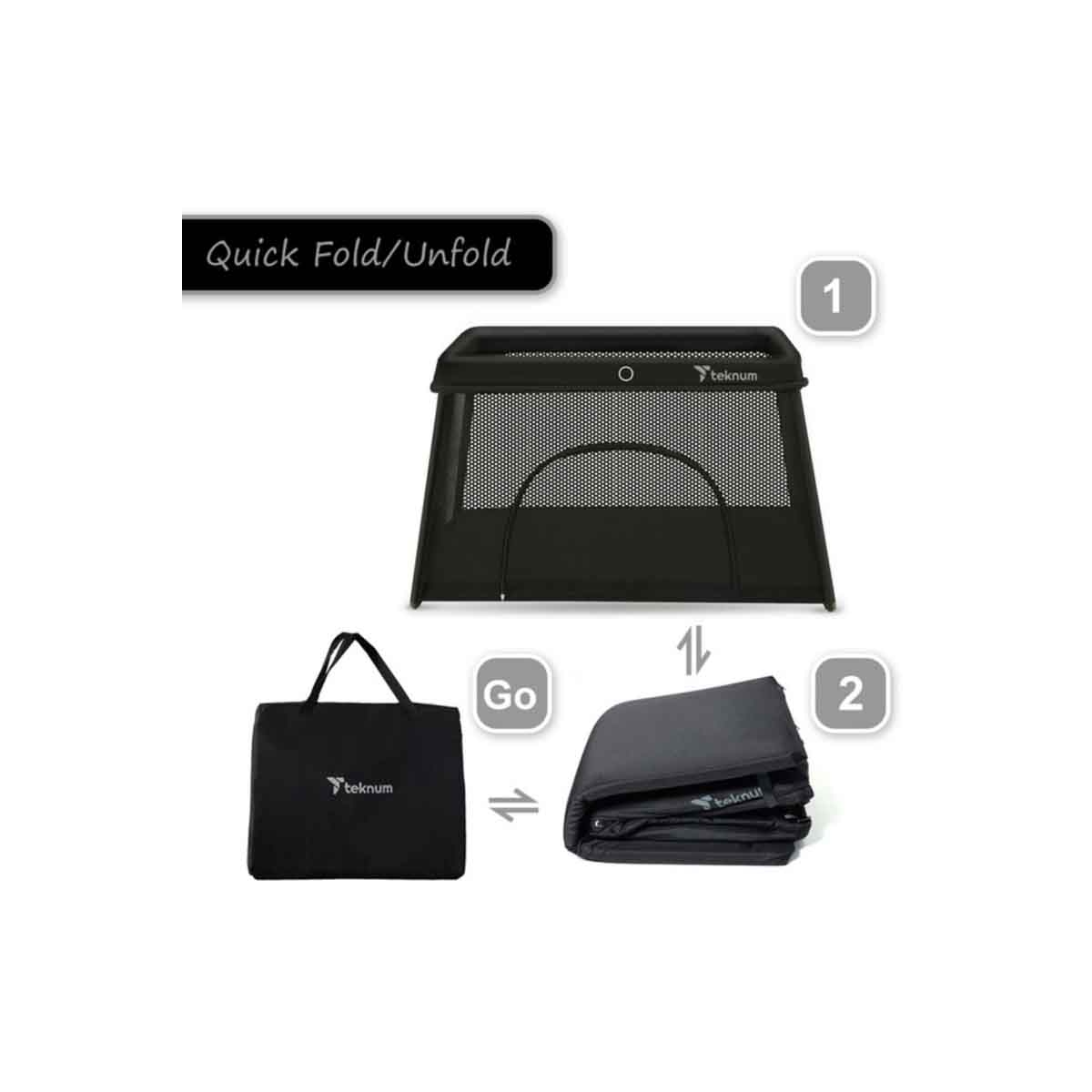 تيكنوم سرير متنقل قابل للطي باللون الأسود مع باب بسحاب وحقيبة حمل