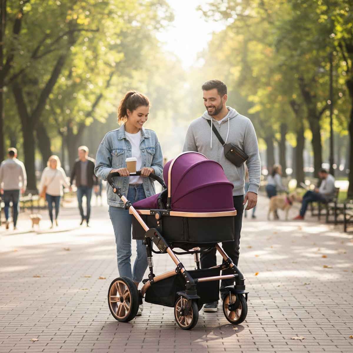 تيكنوم عربة أطفال 3 في 1 نبيذي للأطفال، 0-2 سنة