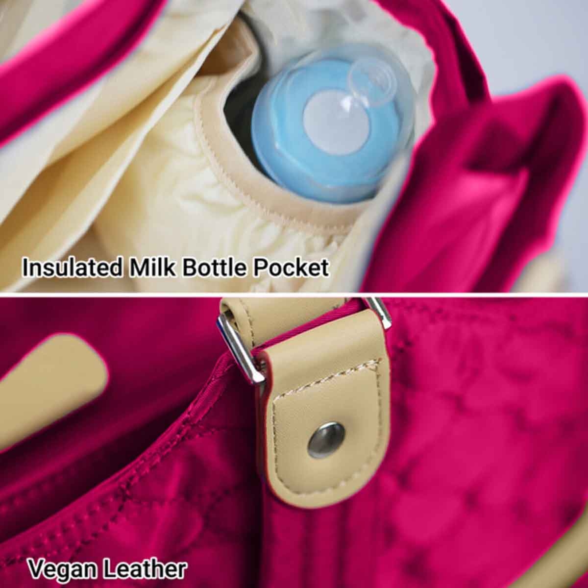 تيكنوم عربة أطفال 3 في 1 نبيذي مع مجموعة حقيبة حفاضات صنفينو للأطفال، 0-2 سنة