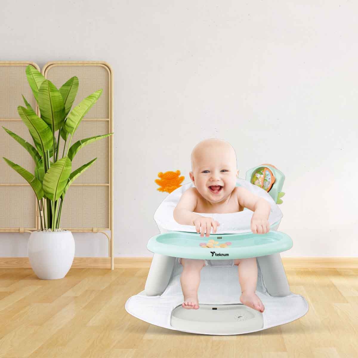 تيكنوم كرسي طعام 2 في 1 بتصميم حمار وحشي مع مقعد لعب وبيانو دواسات للأطفال، 0-2 سنة