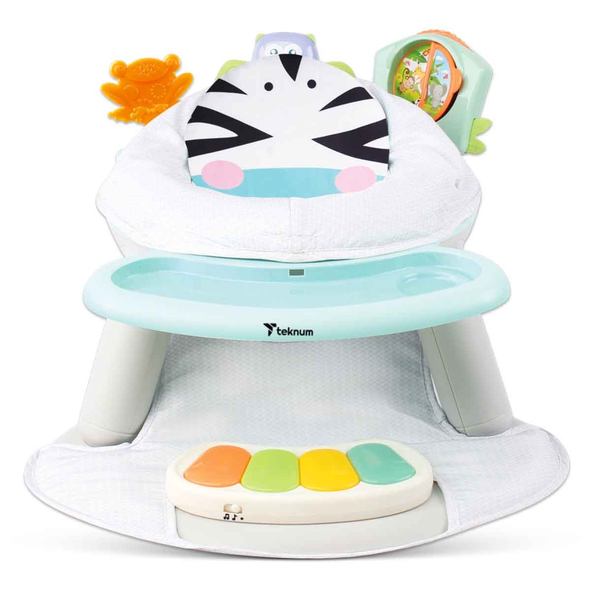 تيكنوم كرسي طعام 2 في 1 بتصميم حمار وحشي مع مقعد لعب وبيانو دواسات للأطفال، 0-2 سنة