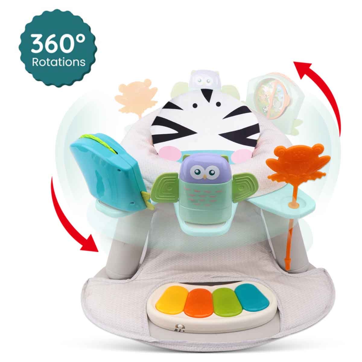 تيكنوم كرسي طعام 2 في 1 بتصميم حمار وحشي مع مقعد لعب وبيانو دواسات للأطفال، 0-2 سنة