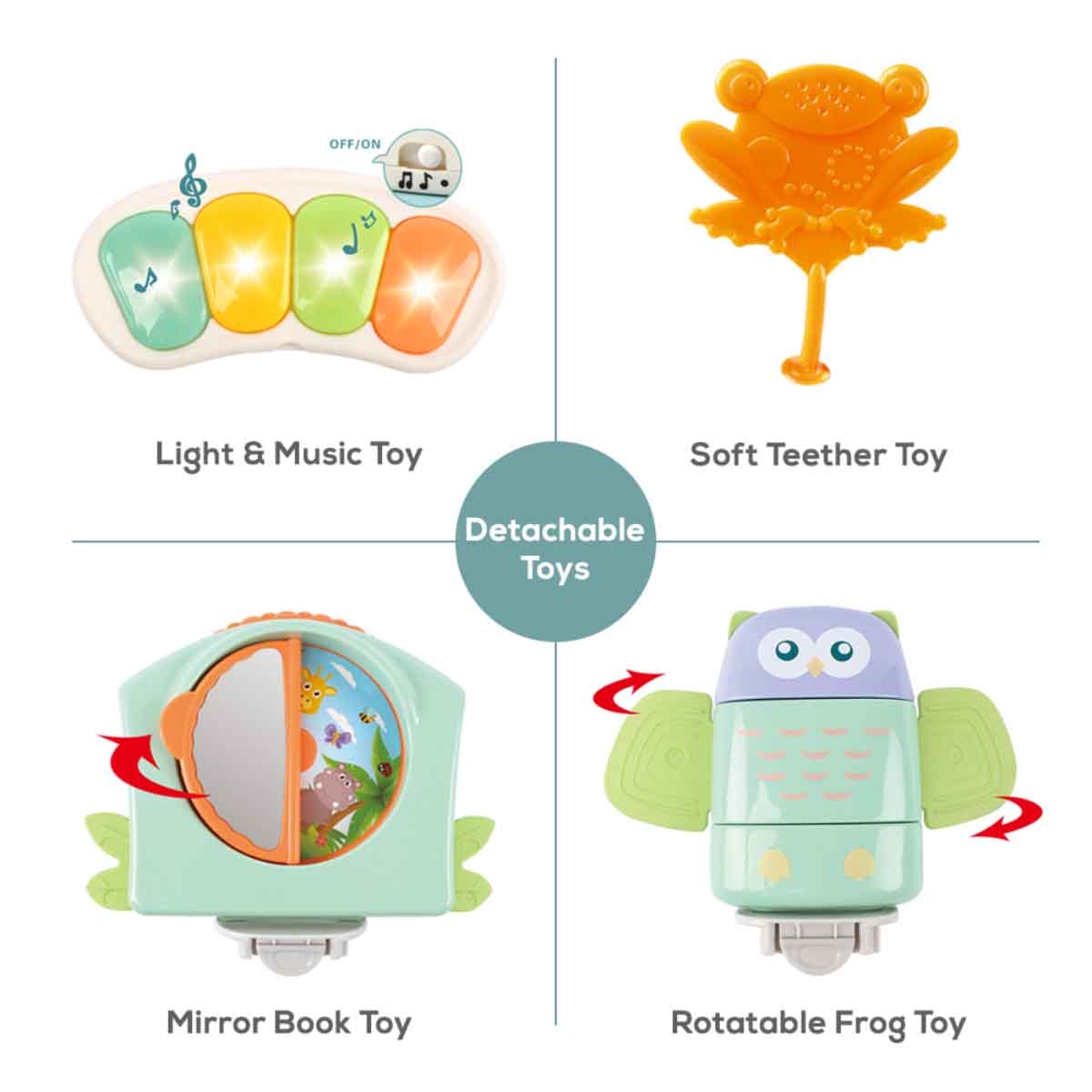 تيكنوم كرسي طعام 2 في 1 بتصميم حمار وحشي مع مقعد لعب وبيانو دواسات للأطفال، 0-2 سنة