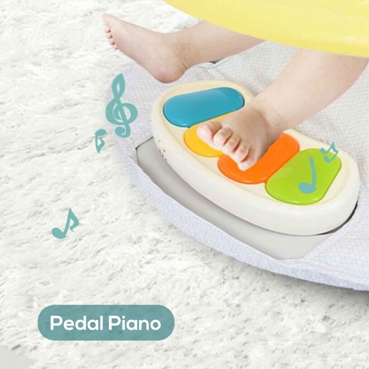 تيكنوم كرسي طعام 2 في 1 بتصميم حمار وحشي مع مقعد لعب وبيانو دواسات للأطفال، 0-2 سنة