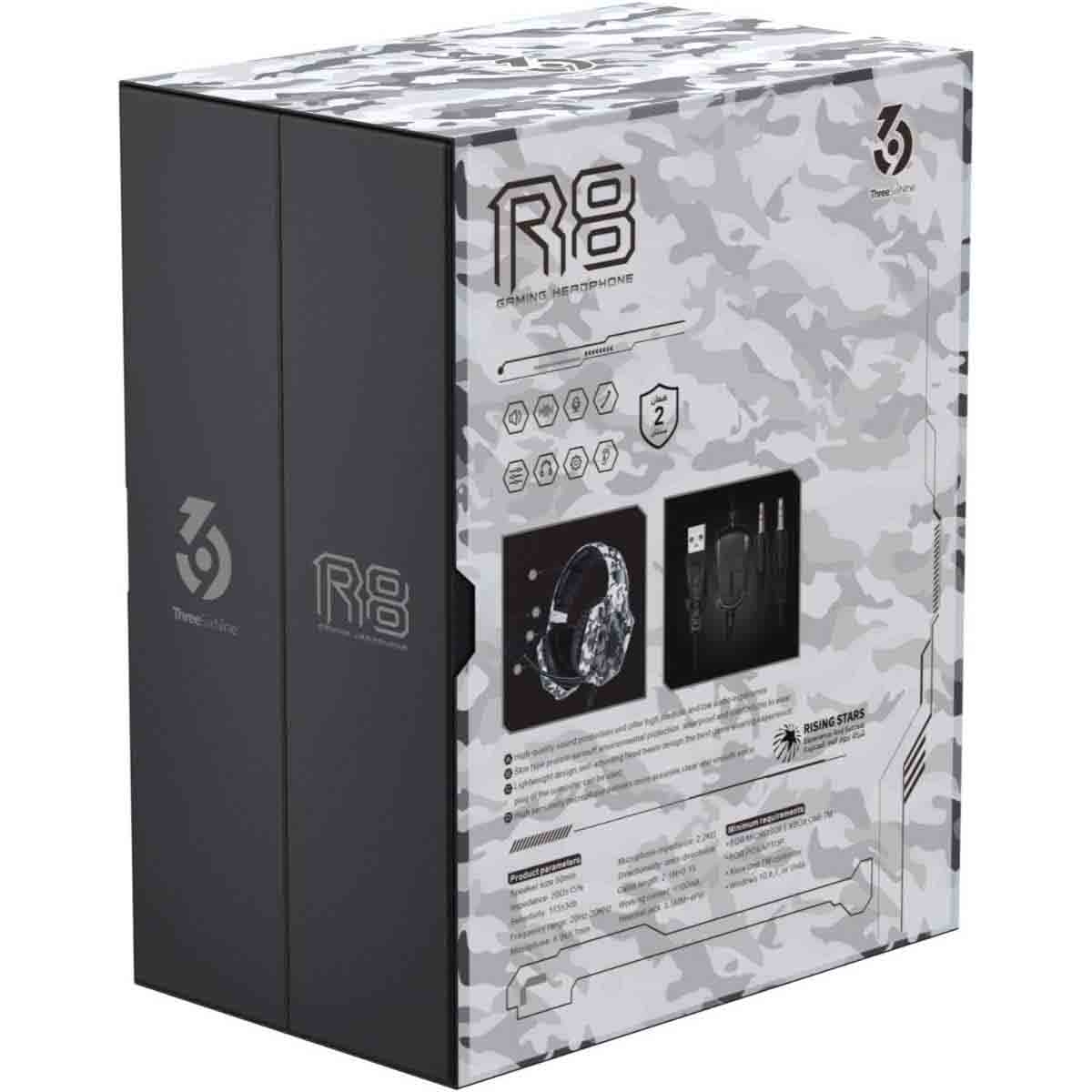 369 R8 بروفيشنال سماعة رأس سلكية للألعاب فوق الأذن أبيض مموه