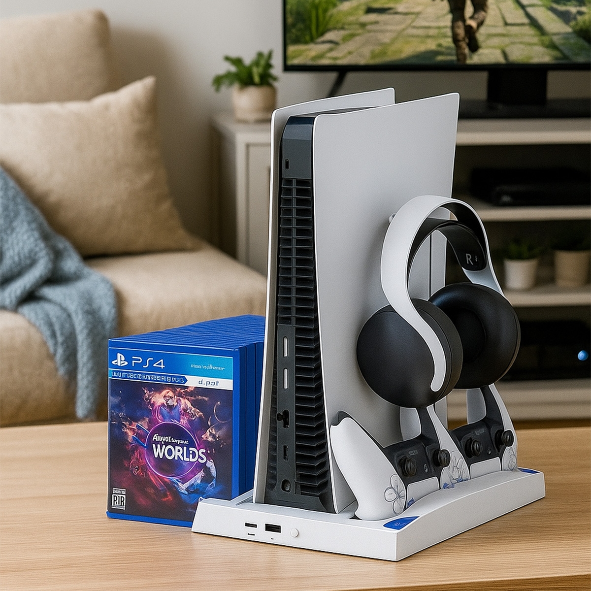 369 قاعدة شحن عمودية باللون الأبيض لبلايستيشن 5