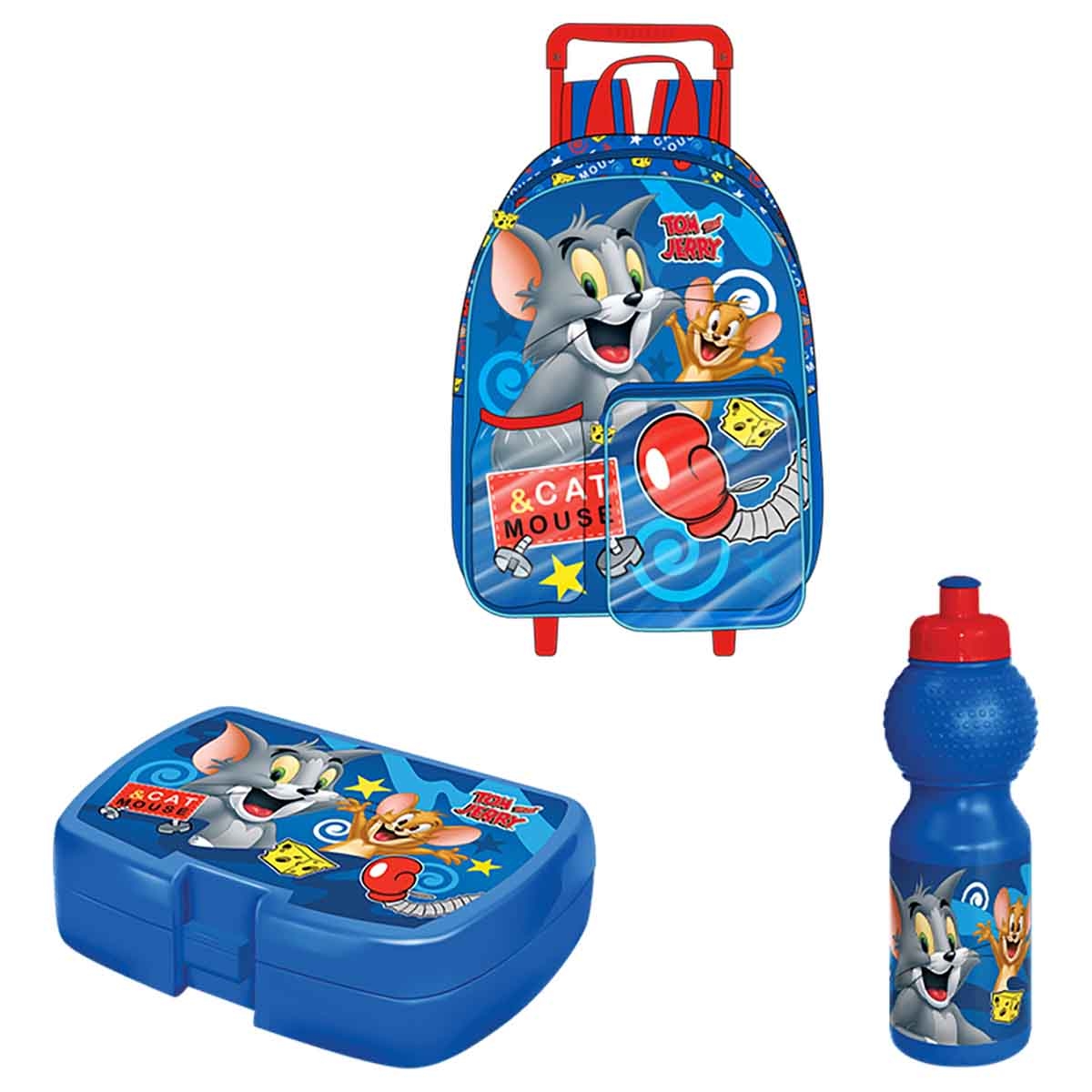 توم وجيري مجموعة حقيبة ترولي وظهر مقاس 14 انش مع صندوق غداء وزجاجة ماء