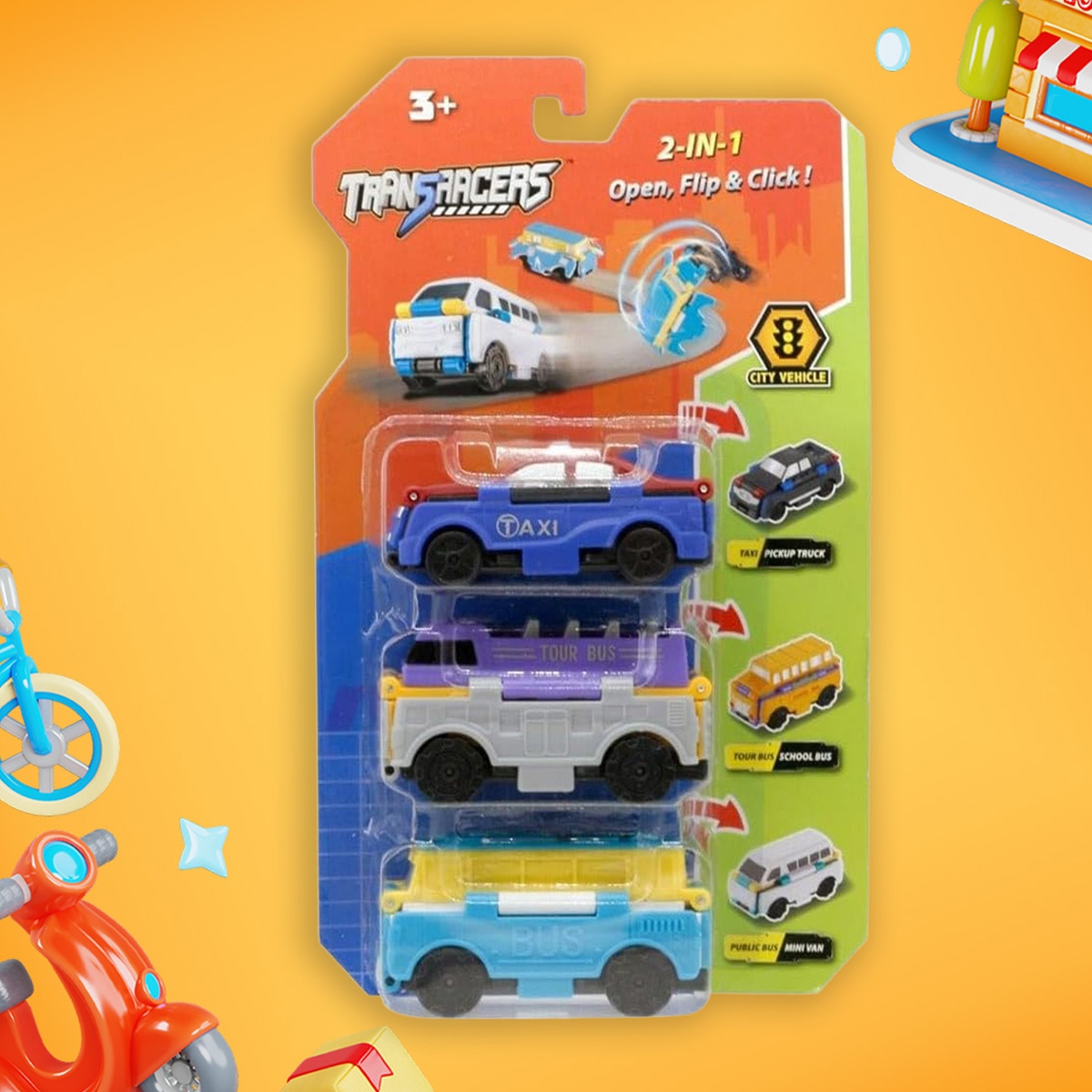 ترانسراكرز مركبات نقل مدنية 2 في 1 للأولاد، 3-4 سنوات، مجموعة من 3