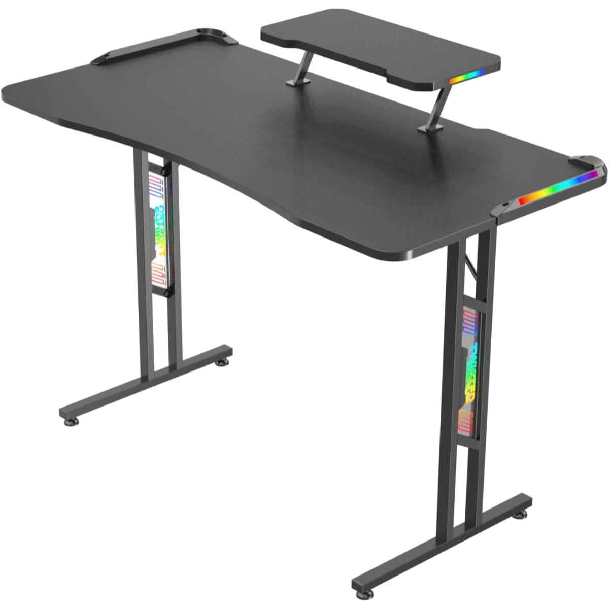 تويستد مايندز مكتب ألعاب RGB بسطح مزدوج بشكل حرف T