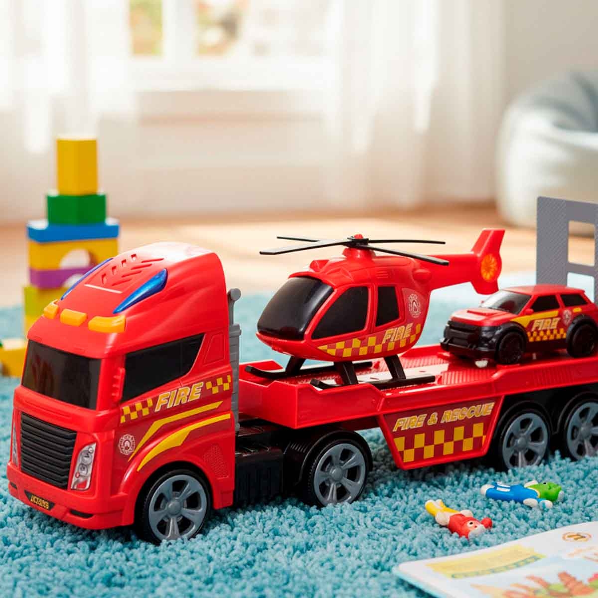 تيمسترز مجموعة مايتي ماشينز ناقلة مروحية إطفاء مع أضواء وأصوات للجنسين، 3-4 سنوات