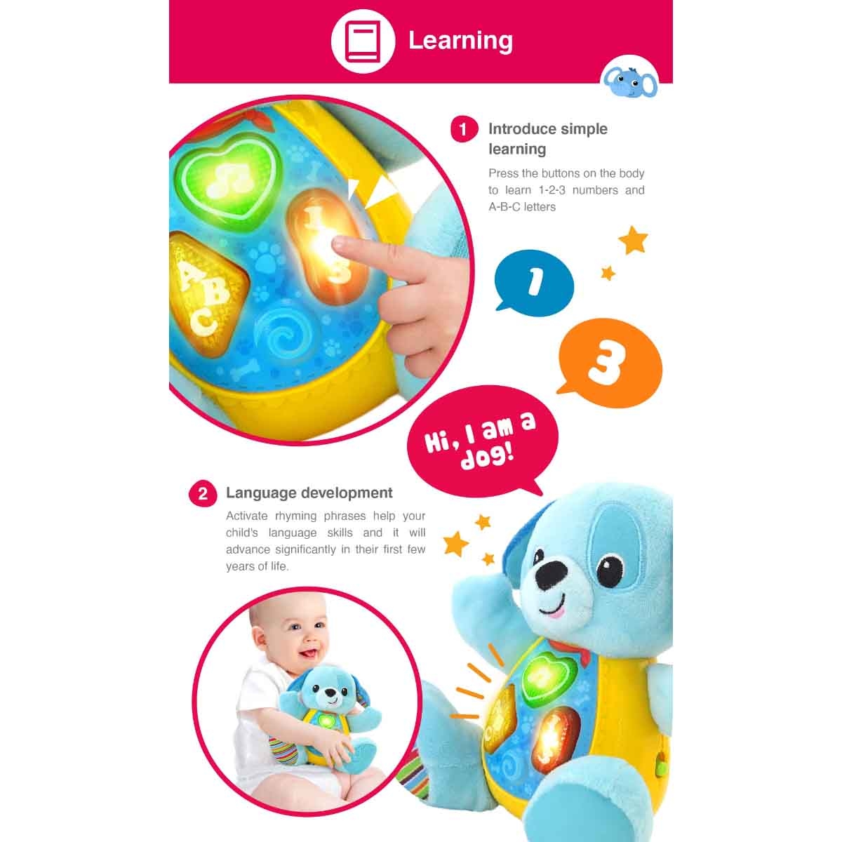 وينفن لعبة تفاعلية غني وتعلم معي الجرو بلوبيري للرضع عمر 0-2 سنوات