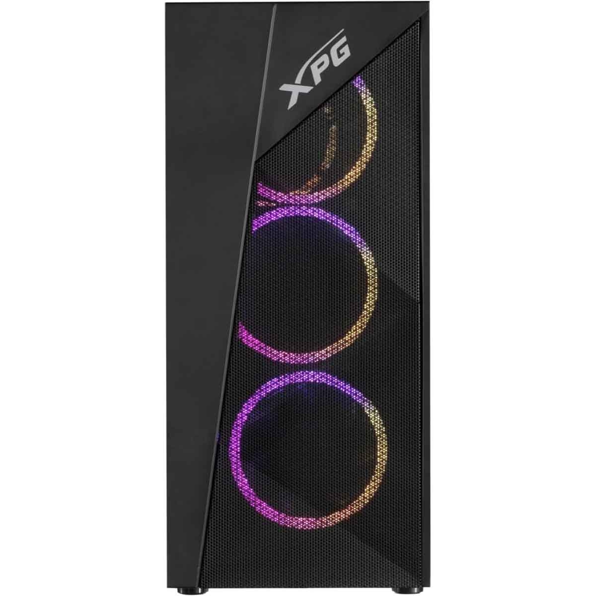 إكس بي جي كيس كمبيوتر ATX باللون الأسود مع 4 مراوح ARGB سلسلة Lander 500 ولوحة أمامية شبكية RGB