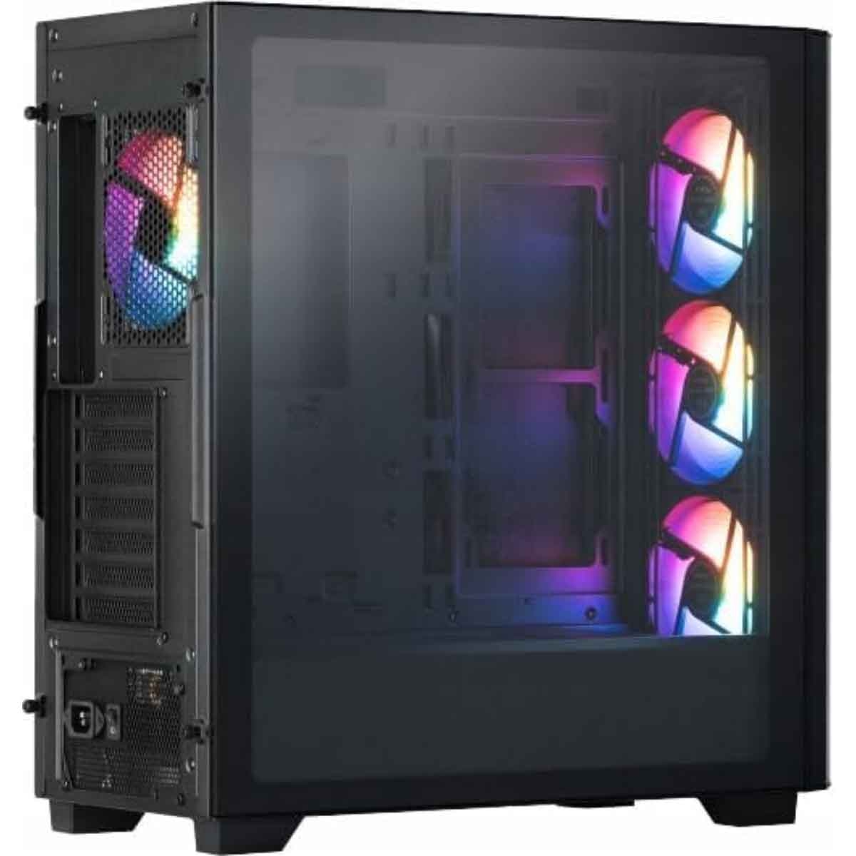 إكس بي جي كيس كمبيوتر ATX باللون الأسود مع 4 مراوح ARGB سلسلة Lander 501 ولوحة أمامية شبكية RGB