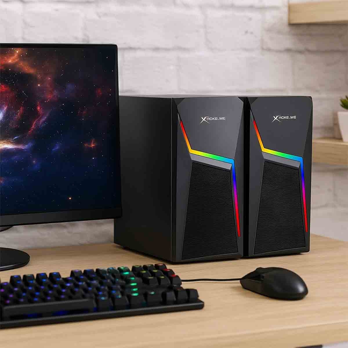 إكسترايك مي سماعات ألعاب بلوتوث مزودة بإضاءة RGB بقوة 6 واط ومنفذ 3.5 ملم، مجموعة من 2 موديل SK-503