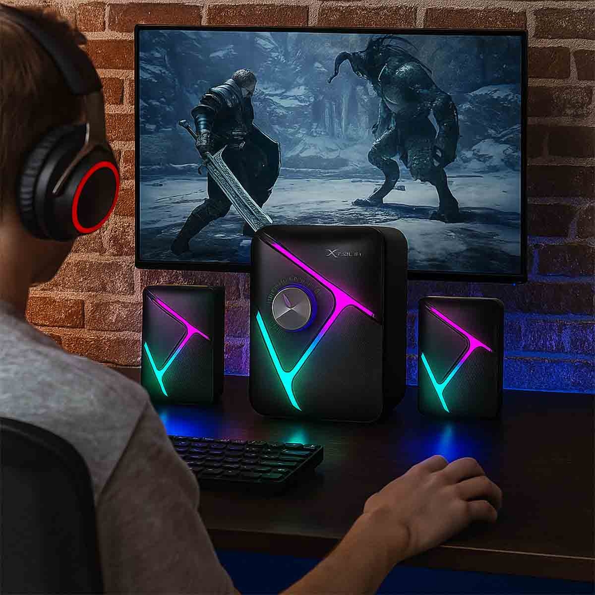 إكسترايك مي سماعات ألعاب ستيريو متكاملة بقوة 2.1 واط مع إضاءة RGB، مجموعة من 3 موديل SK-610