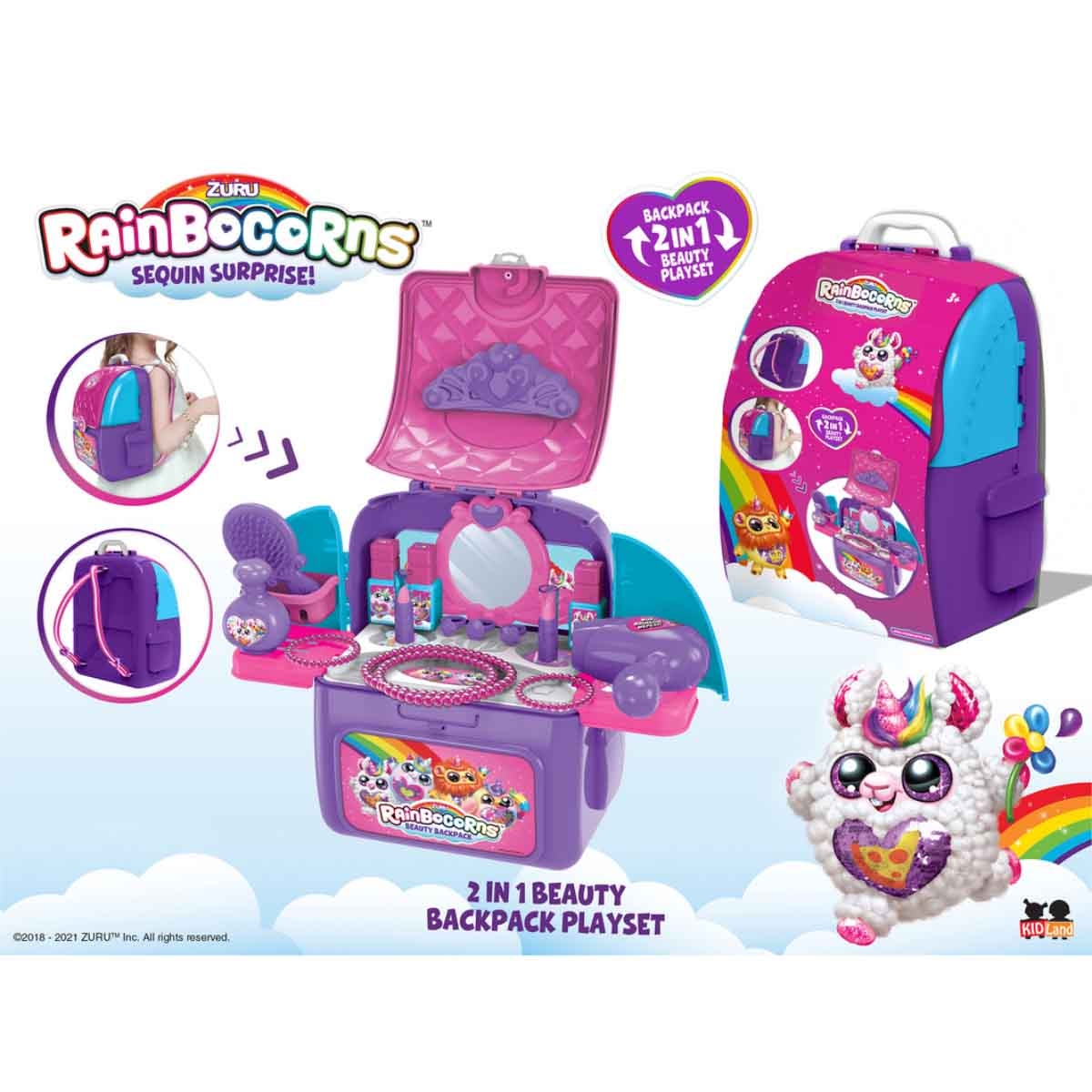 زورو رينبوكورنز جمال 2 في 1 داخل حقيبة ظهر للبنات، 3-4 سنوات